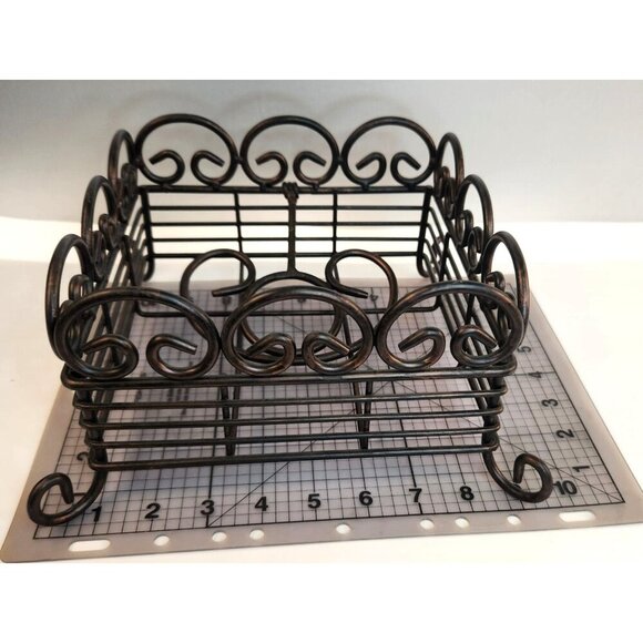 Scrolled Cast Iron Napkin Holder Rustic Tabletop Design Decorative Black Square - Picture 8 of 8